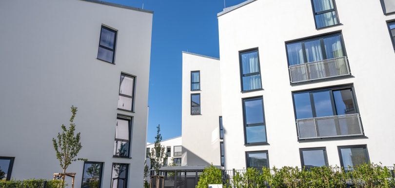 Modern white townhouses